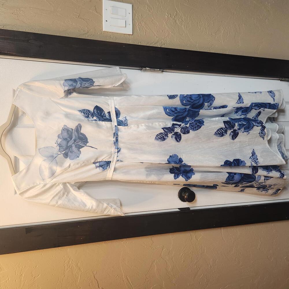 eShakti Elegant White Midi Dress with Blue Floral Print= small (6)